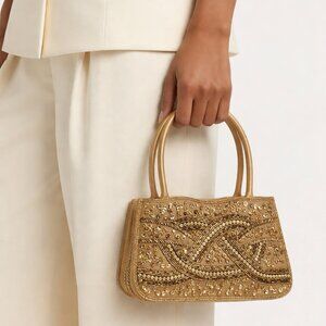 Vintage Bijoux Terner Gold Heavy Beaded and Sequin Evening Bag Purse